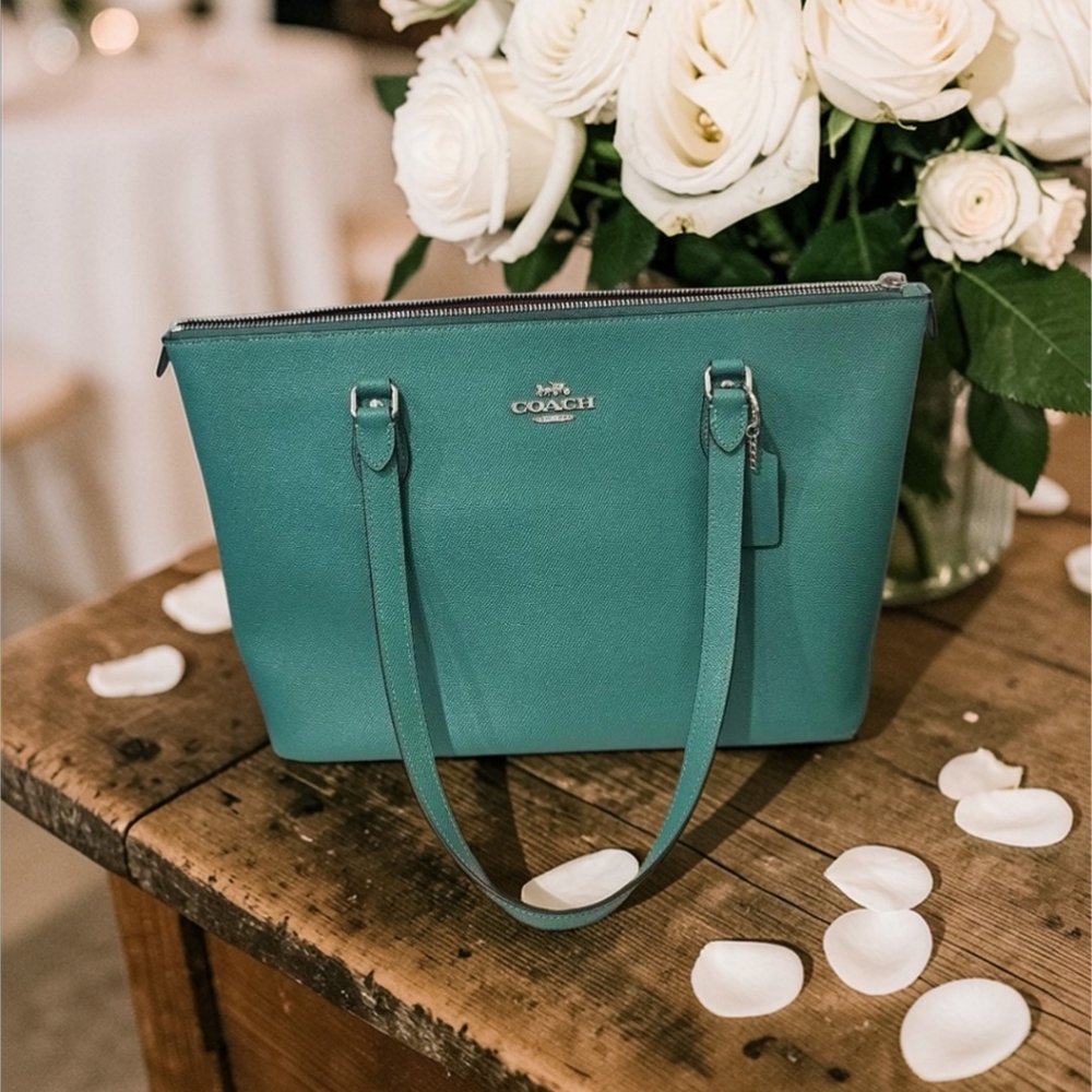 Coach Crossgrain Leather Bright Torquiose Green GalleryTote # CH285